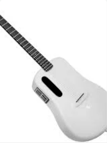 instrumento musical elegante de cor branca com detalhes cinza claro. possui um fundo branco