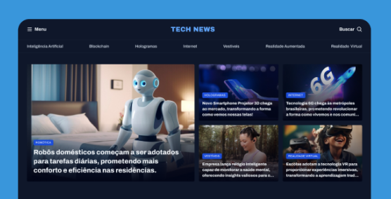 Tech News: Homepage de um portal de notícias sobre a área de tecnologia