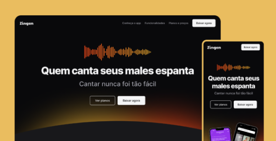 Zingen: Landing Page completa e responsiva de um aplicativo de Karaokê